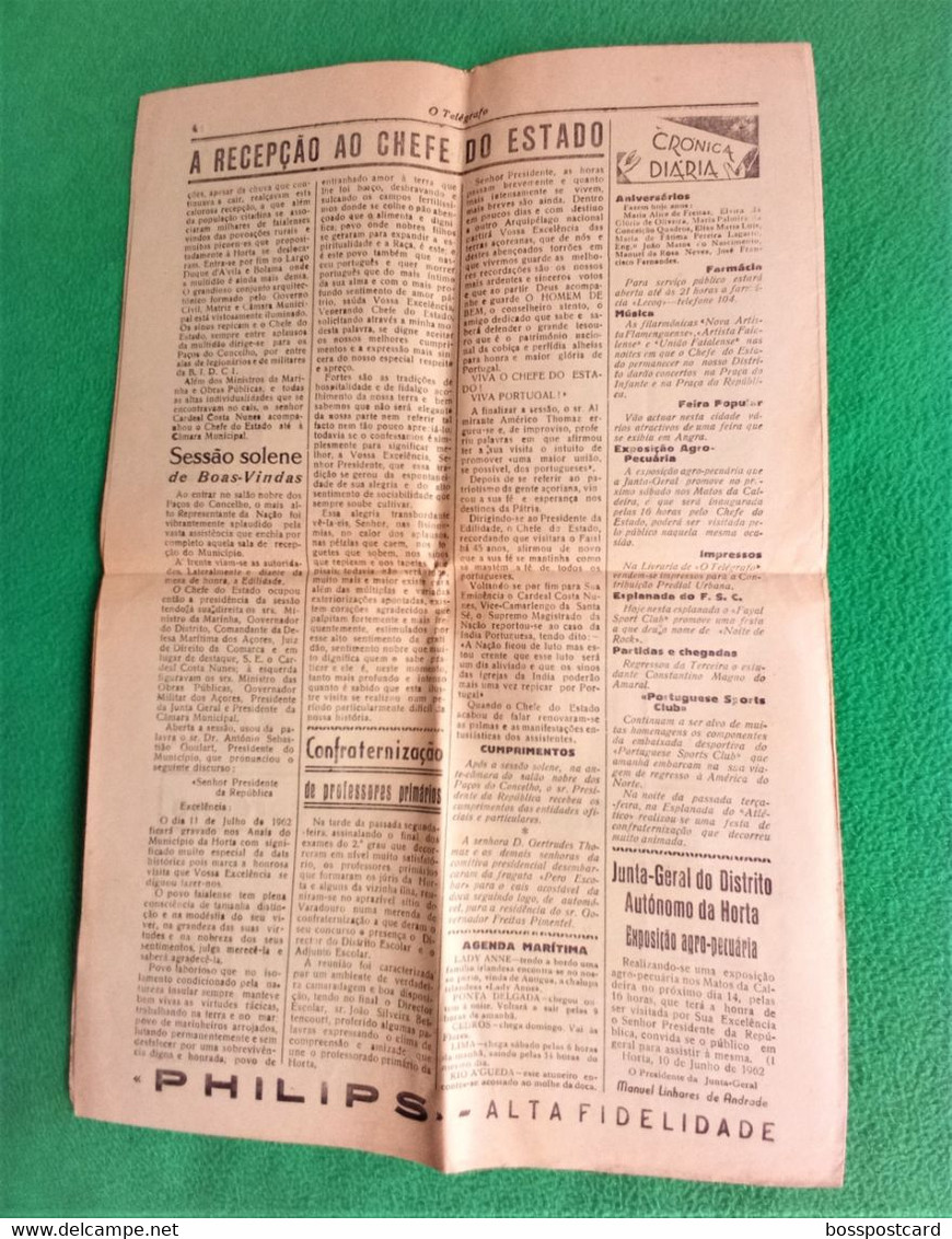 Horta - Jornal O Telégrafo Nº 18797, 12 De Julho De 1962 - Imprensa - Faial - Açores - Portugal - Algemene Informatie