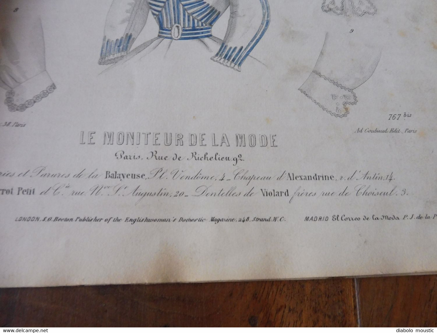 1865 MMM Gravures originales  " CHAPEAUX et PARURES ,  etc  " ; dim.= 21cm x 29cm (orig. Le Moniteur de la Mode)