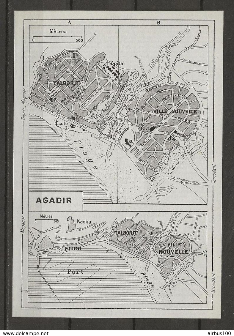 CARTE PLAN MAP 1954 MAGHREB MAROC MOROCCO - AGADIR - VILLE NOUVELLE - TALBORJT FOUNTI KASBA PORT - Cartes Topographiques