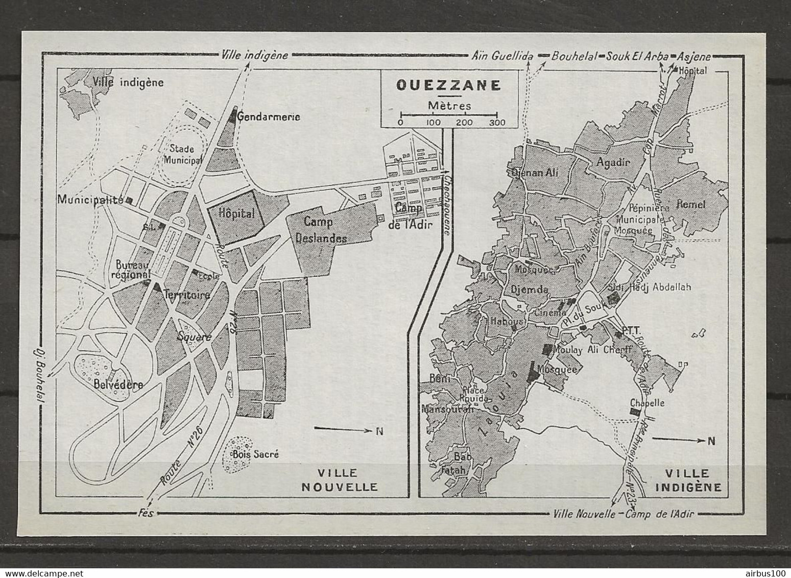 CARTE PLAN MAP 1954 MAGHREB MAROC MOROCCO - OUEZZANE VILLE NOUVELLE ET VILLE INDIGENE - Carte Topografiche