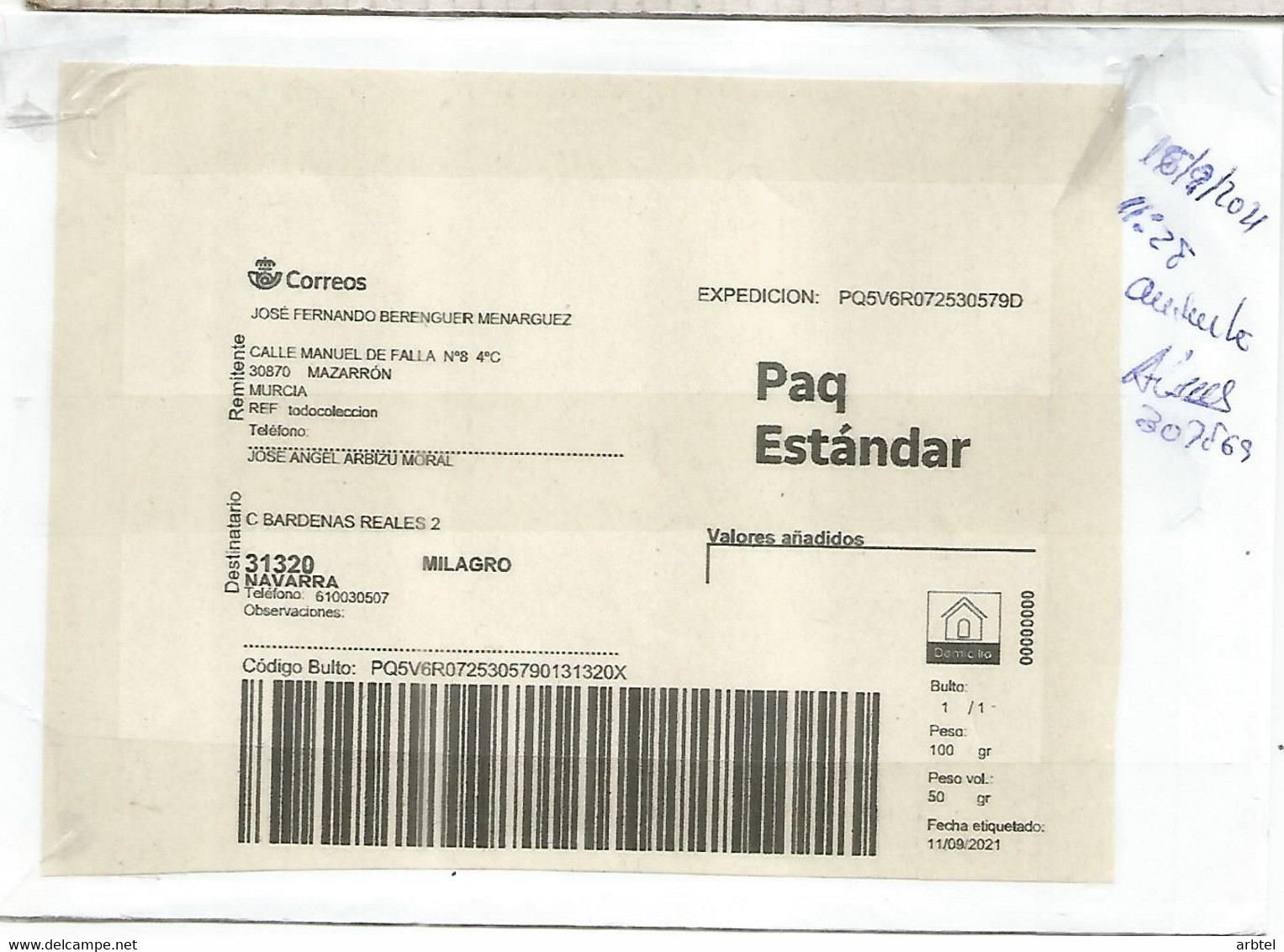 MAZARRON MURCIA ETIQUETA PAQUETE ESTANDAR COMPUTER LABEL - Lettres & Documents