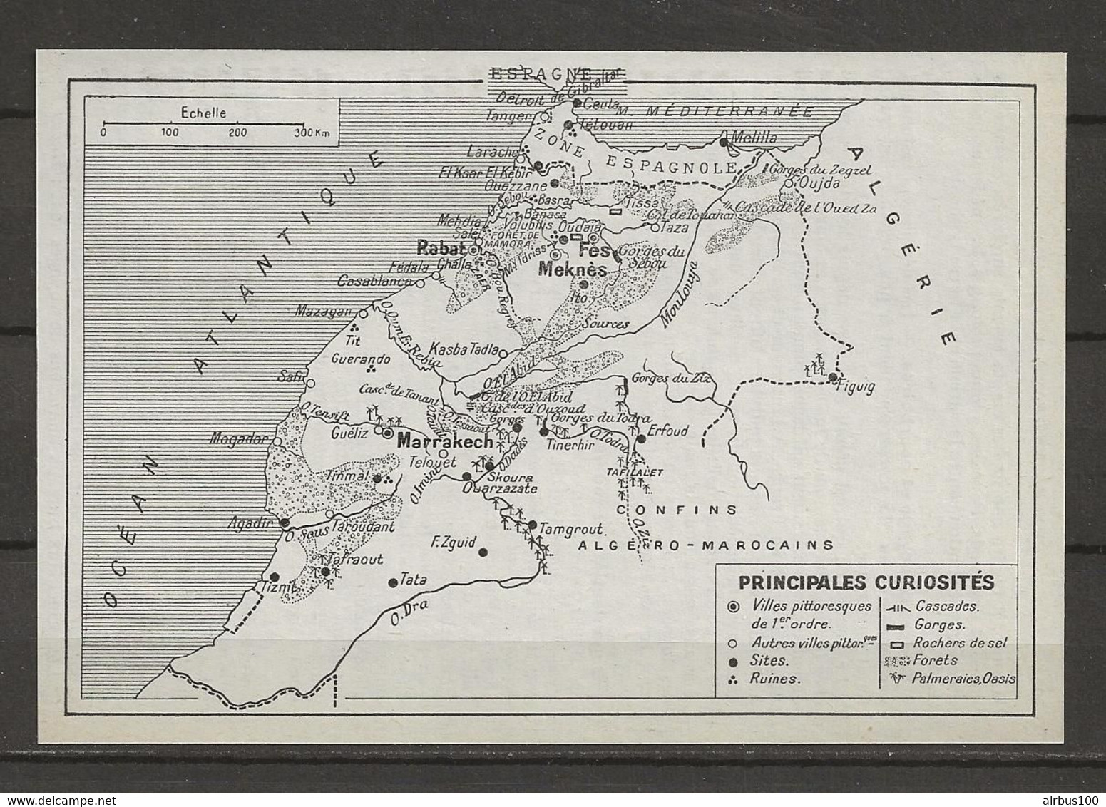 CARTE PLAN MAP 1954 MAGHREB MAROC MOROCCO - PRINCIPALES CURIOSITÉS - PALMERAIES OASIS ROCHERS DE SEL CASCADES - Cartes Topographiques