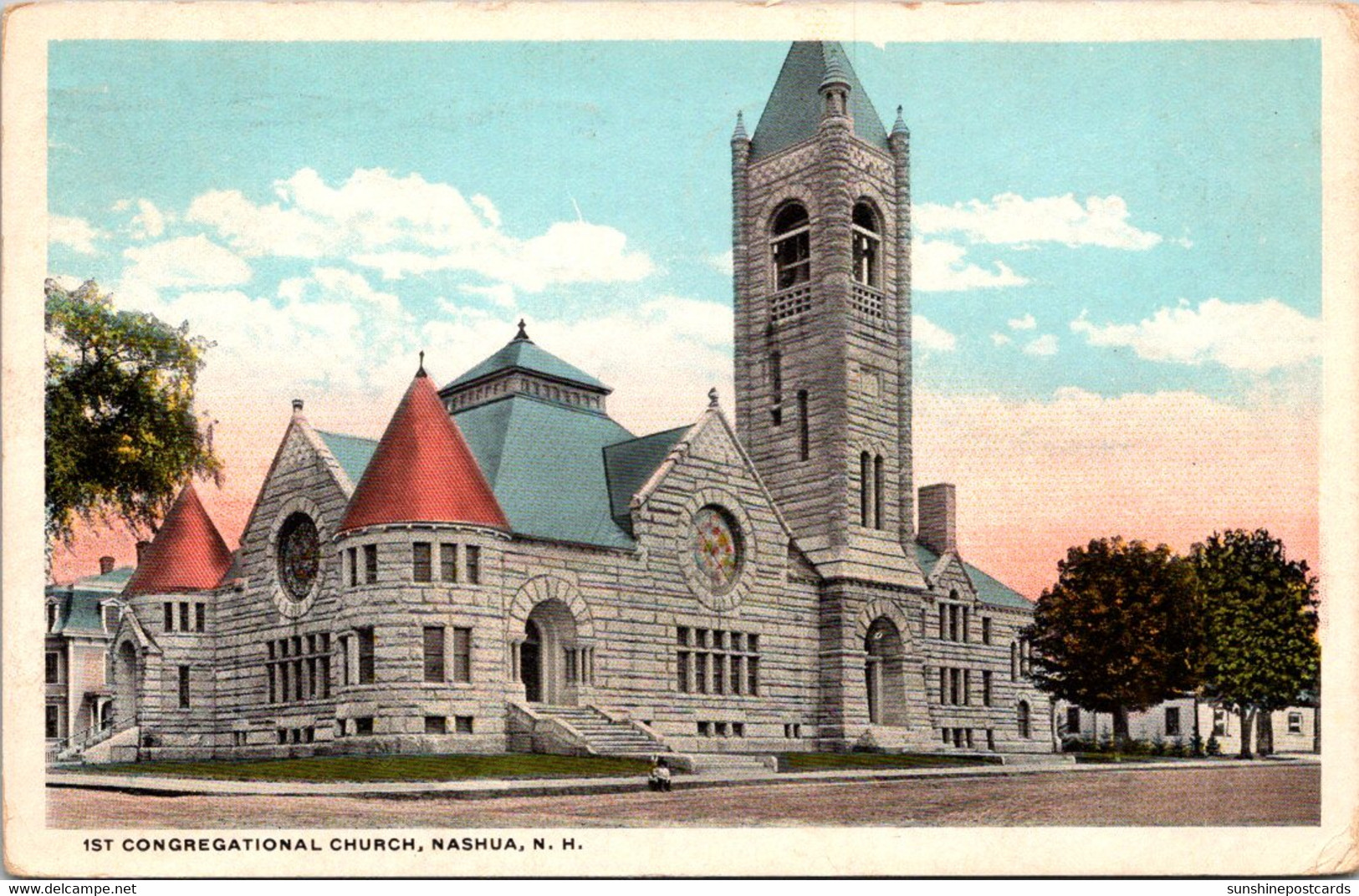 New Hampshire Nashua 1st Congregational Church 1920 Curteich - Nashua