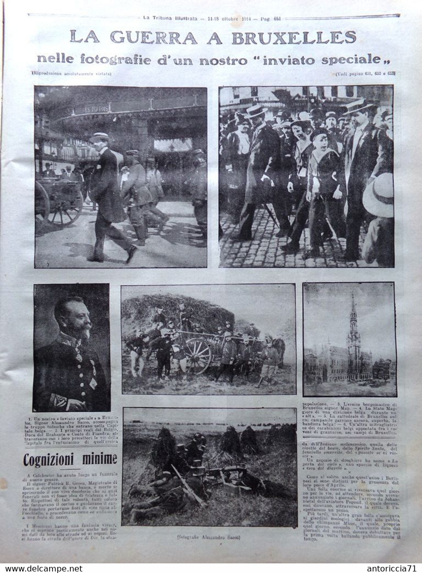 La Tribuna Illustrata 11 Ottobre 1914 WW1 Bruxelles Jellicoe French Reims Belgio - War 1914-18