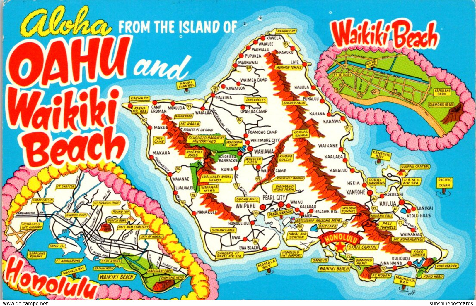 Hawaii Aloha From The Island Of Oahu And Waikiki Beach With Map 1979 - Oahu