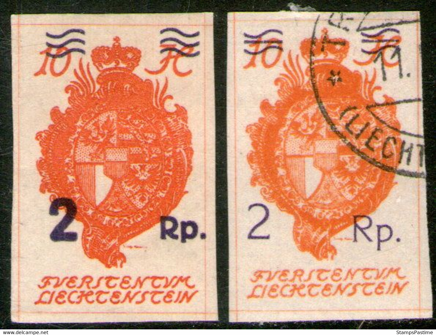 LIECHTENSTEIN Serie X 2 Sellos RESELLADOS POR LA ADMINISTRACIÓN SUIZA Año 1921 – Valorizada En Catálogo U$S 51.40 - Other & Unclassified