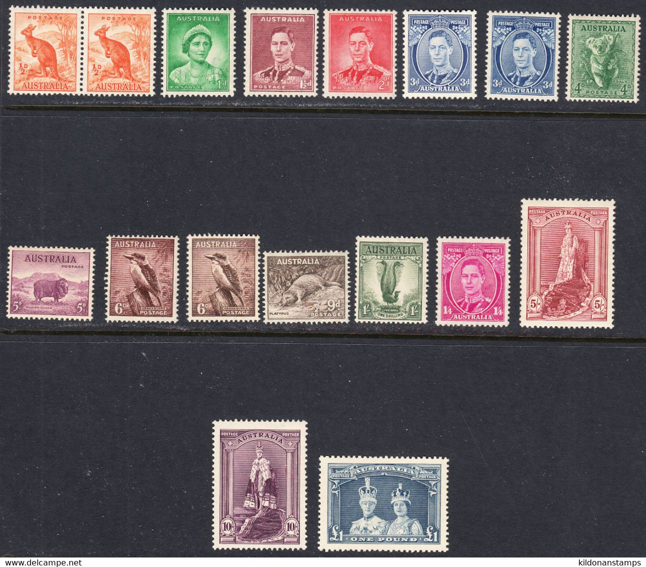 Australia 1937-49 'Robes', Mint No Hinge/mounted, Sc# ,SG 164-178 Incl. 168ca (thin Paper), 190 - Ungebraucht