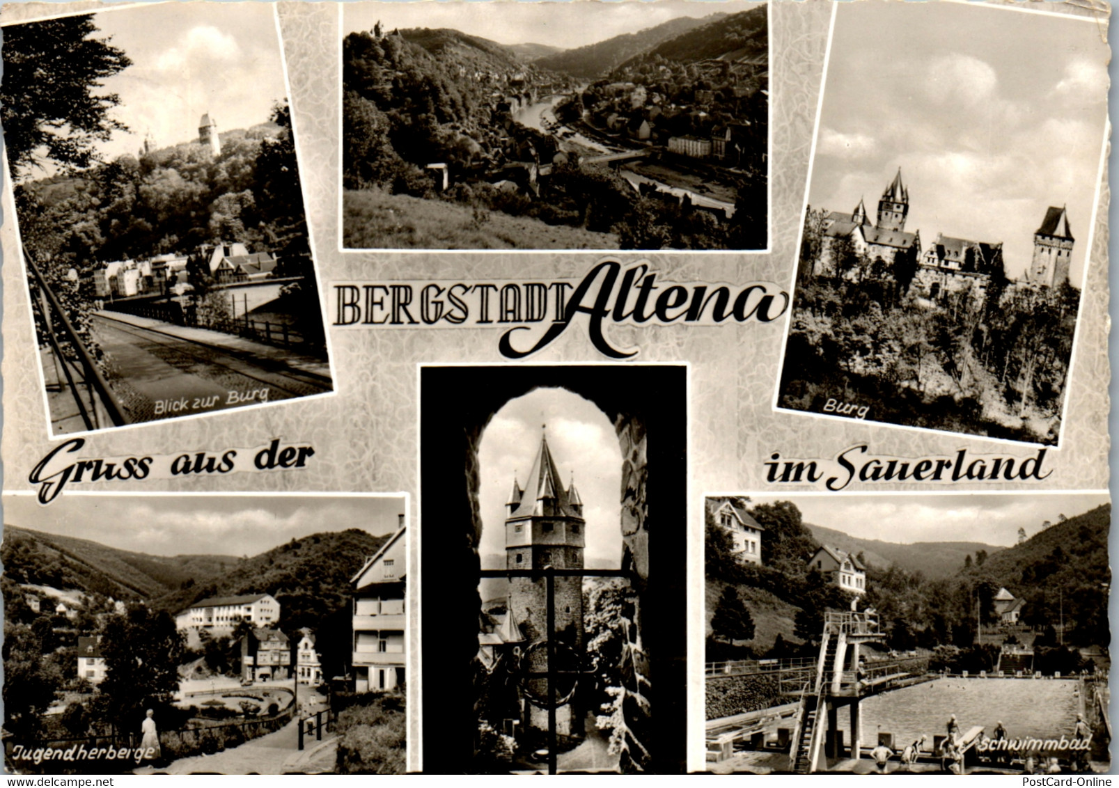 23473 - Deutschland - Altena , Jugendherberge , Burg , Schwimmbad , Mehrbildkarte - Gelaufen 1962 - Altena