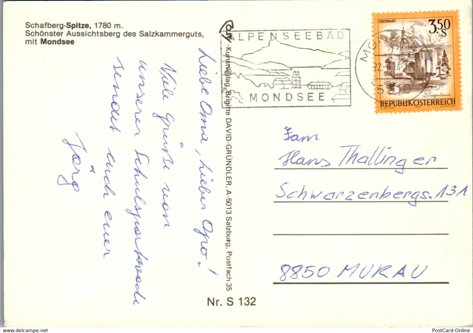 23560 - Salzburg - Schafbergspitze Mit Mondsee - Gelaufen 1984 - St. Gilgen