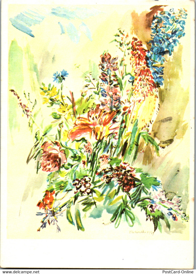 23633 - Künstlerkarte - Blumenstrauß Mit Lupinen , Signiert Oskar Kokoschka - Gelaufen 1969 - Kokoschka