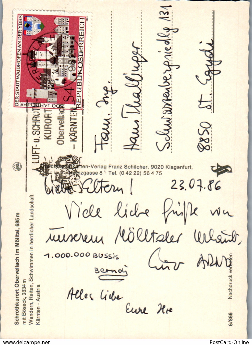 23792 - Kärnten - Obervellach Im Mölltal Mit Böseck - Gelaufen 1986 - Obervellach