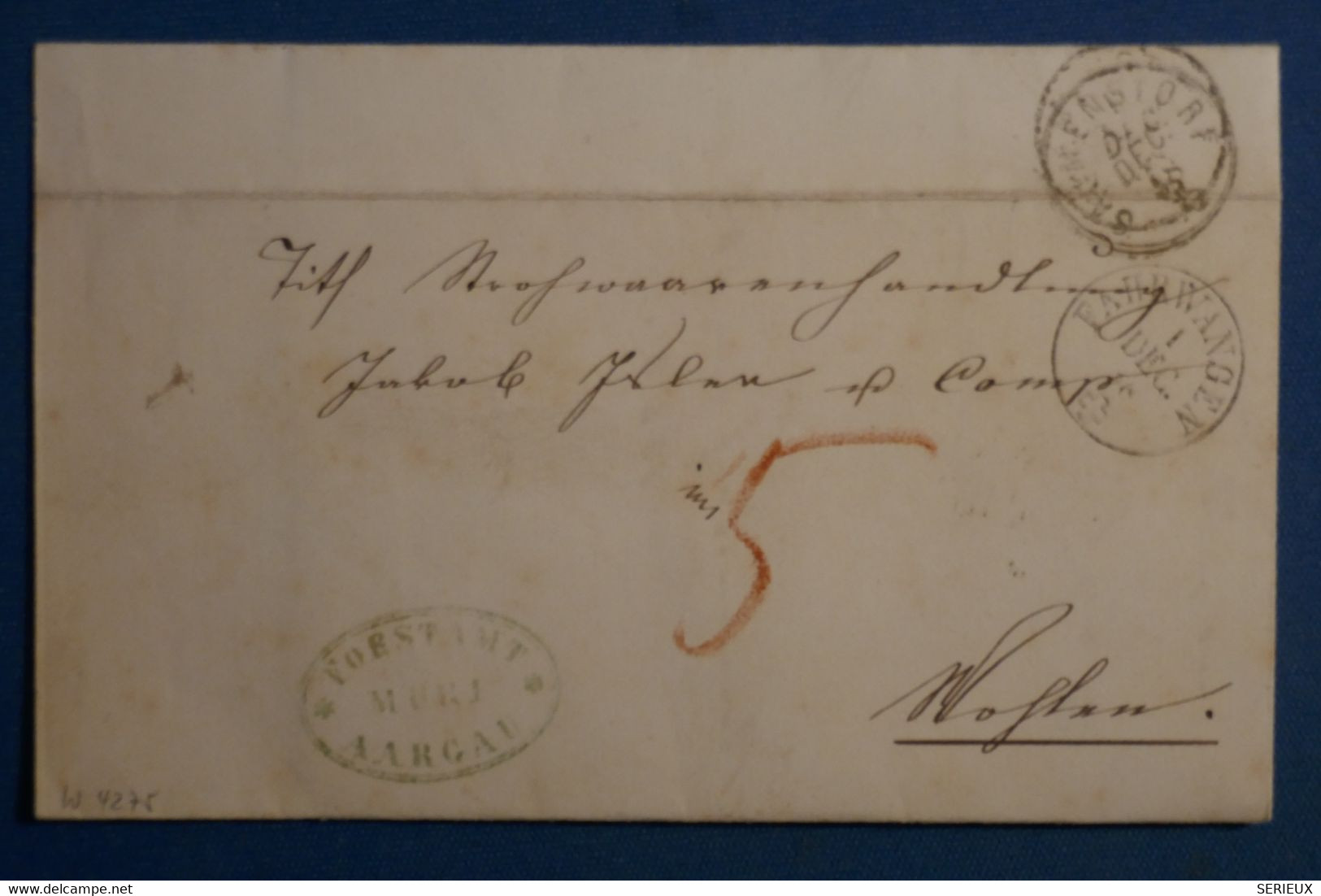 AL7 SUISSE  BELLE LETTRE 1858   AARGAL  POUR WOHLEN  ++ TAXE  ROUGE++  AFFRANCHISSEMENT PLAISANT - ...-1845 Precursores