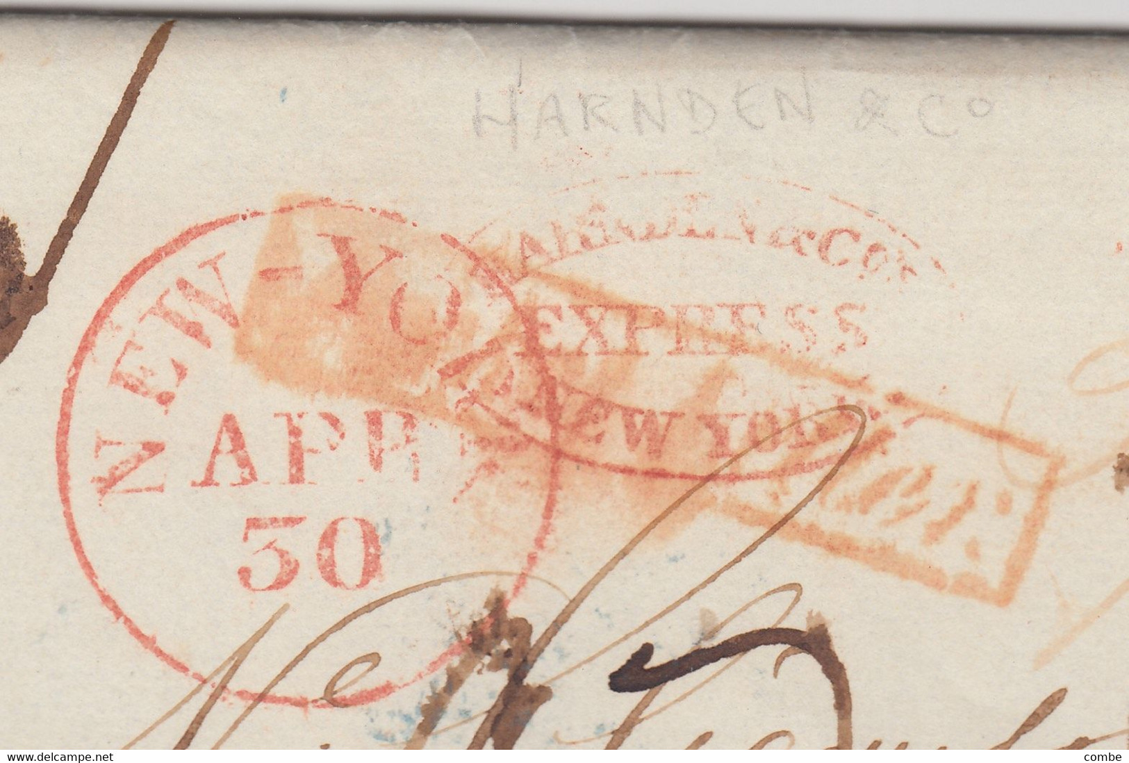 LETTRE. ETATS-UNIS. 30 AVRIL 1842. NEW-YORK. BUNKERS POUR Me CLIQUOT RHEIMS. HARDEN EXPRESS. VIA BOSTON STEAMER 1 MAY - …-1845 Préphilatélie