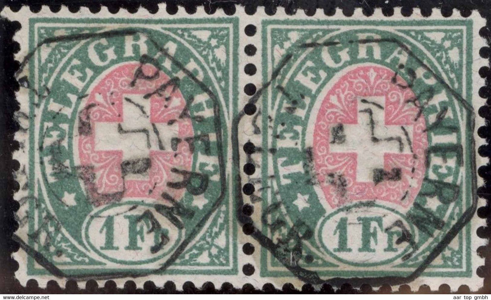 Heimat VD PAYERN ~1885 Telegraphen-Stempel Auf Paar Zu#17 Telegrapfen-Marke 1 Fr. - Telegraph