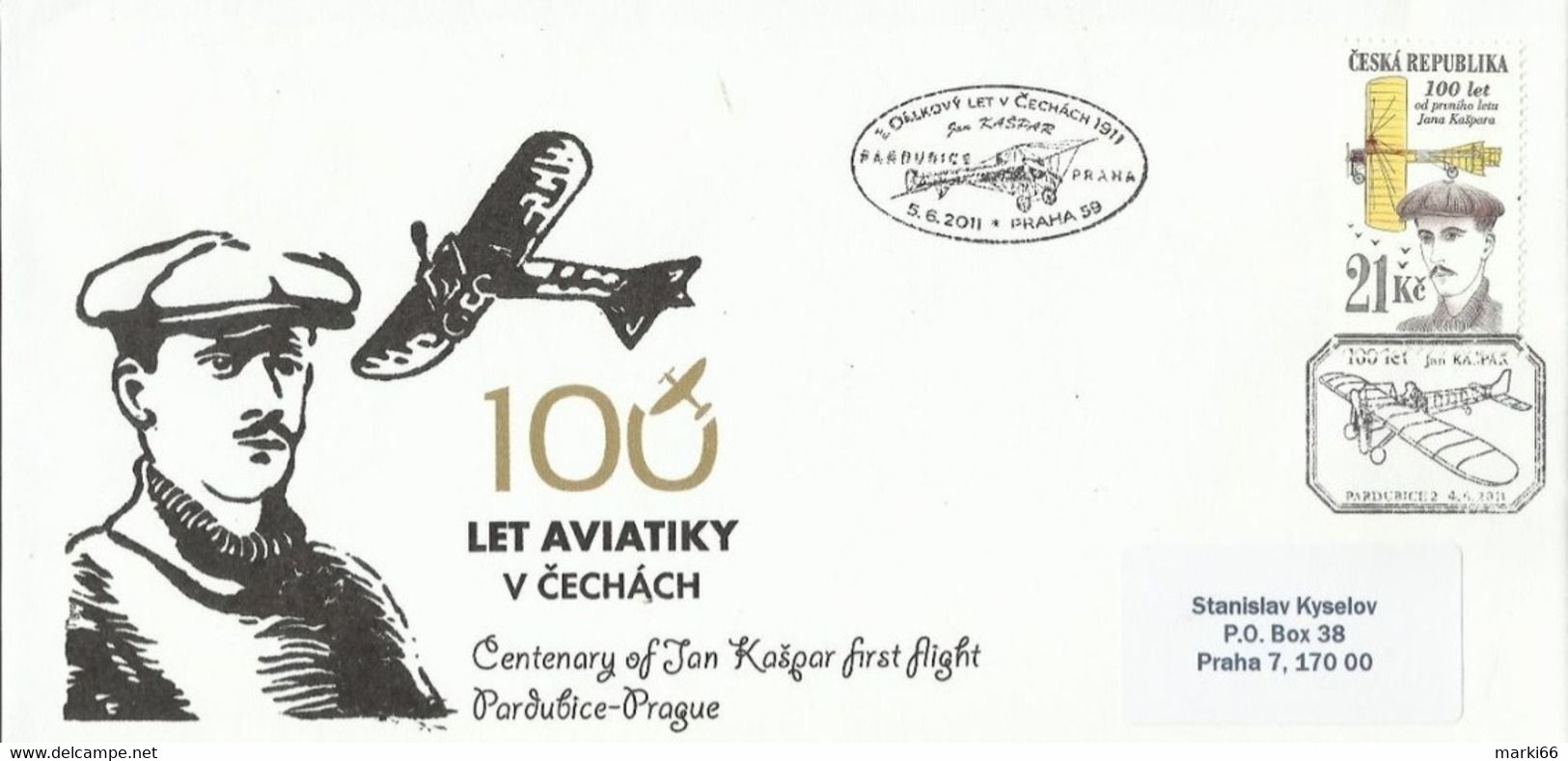 Czech Republic - 2011 - 100 Years Of First Czech Flight By J. Kaspar - Private Cover With Spec. Postmarks, 1st Type - Cartas & Documentos