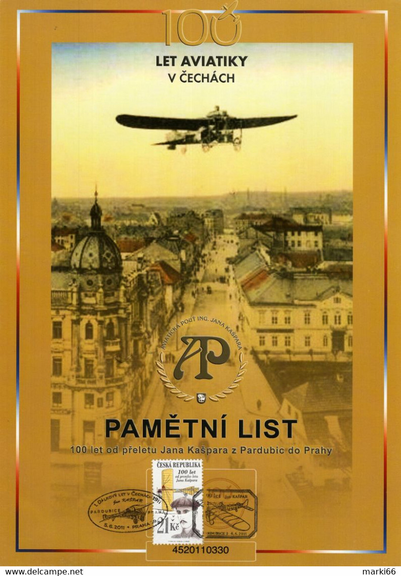 Czech Republic - 2011 - 100 Years Of First Czech Long Distance Flight By Jan Kaspar - Commemorative Sheet - Brieven En Documenten