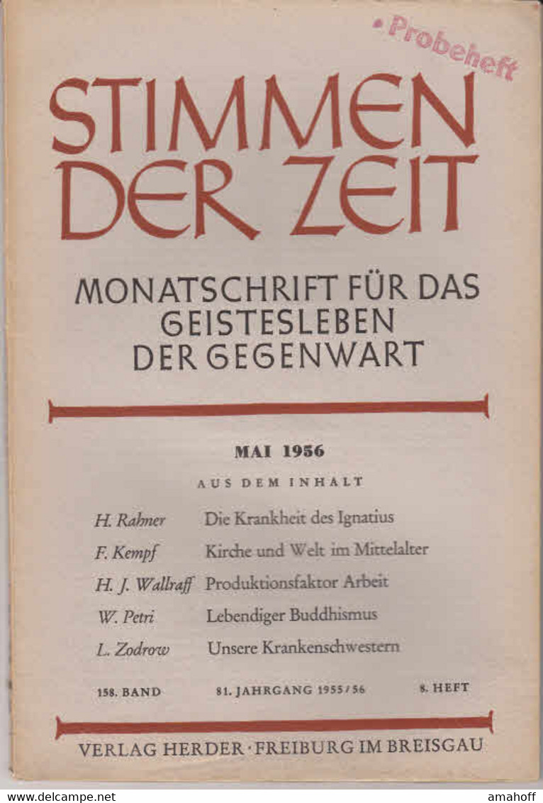 Stimmen Der Zeit. 81. Jahrgang, Mai1956. Monatsschrift Für Das Geistesleben Der Gegenwart. - Sonstige & Ohne Zuordnung