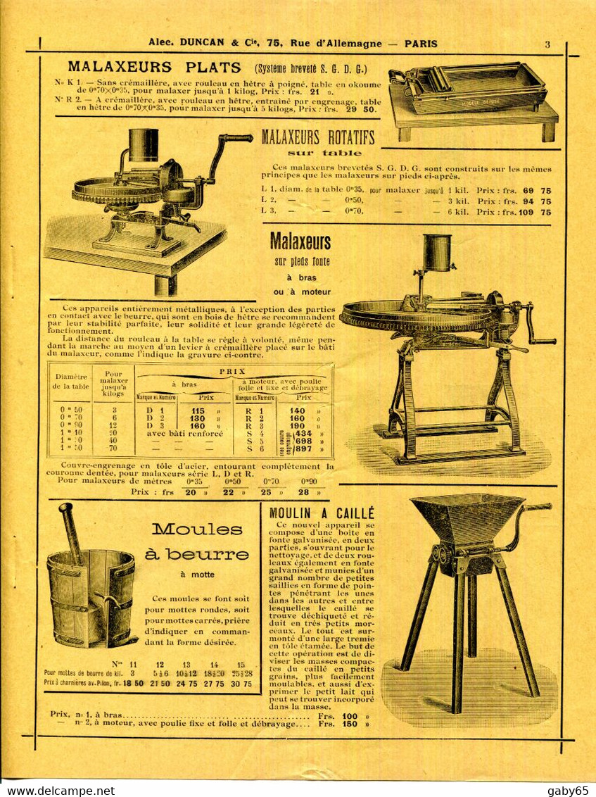 DOCUMENTATION POUR BARATTES A BRAS,A MOTEUR,MALAXEURS,MOULES A BEURRE.ALEC.DUNCAN & Cie.PARIS. - Non Classés