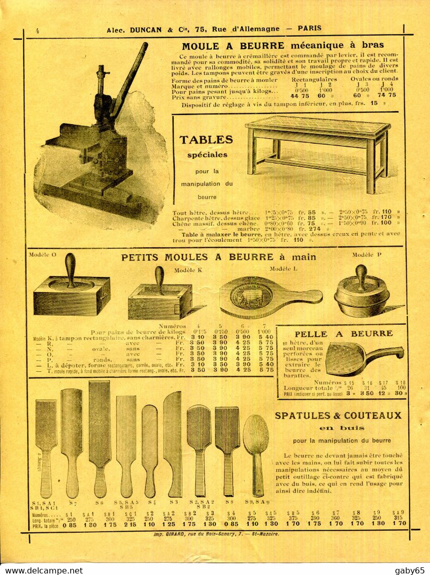 DOCUMENTATION POUR BARATTES A BRAS,A MOTEUR,MALAXEURS,MOULES A BEURRE.ALEC.DUNCAN & Cie.PARIS. - Non Classés