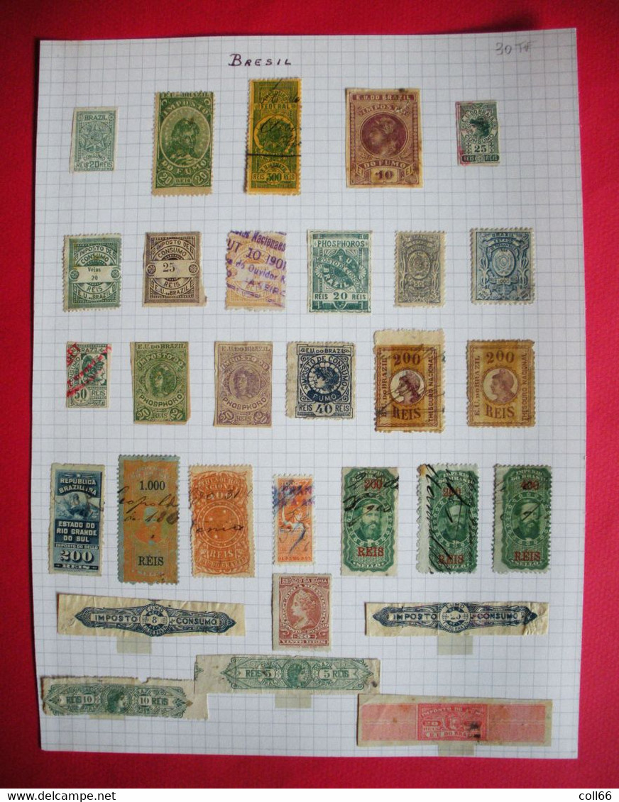 Brésil Brazil Collection De 30 Vieux Timbres Fiscaux Old Tax-Fiscal-Stamps Postage Included To The World - Lots & Serien