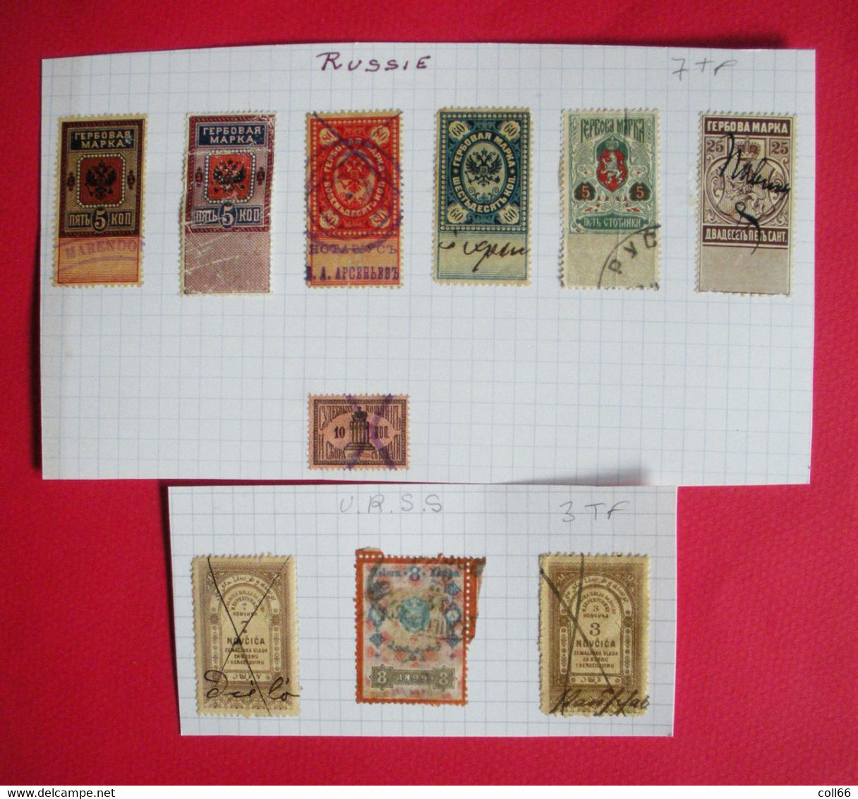 Russie URSS Collection De 10 Vieux Timbres Fiscaux Old Tax-Fiscal-Stamps Postage Included To Europa - Collections