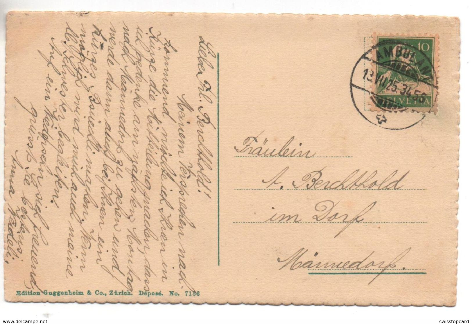 STÄFA Gel. 1925 Ambulant N. Männedorf Guggenheim No. 7156 - Männedorf