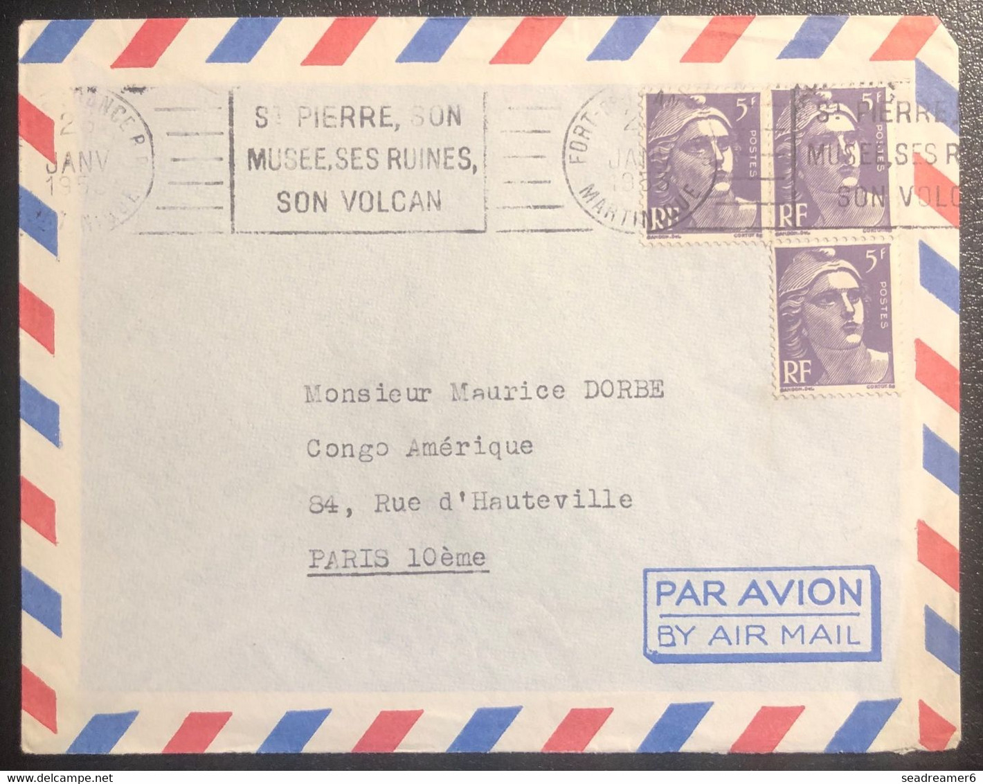 Martinique Lettre 1953 Marianne De Gandon 5 FR X3 Violet Pour Paris TTB - Briefe U. Dokumente