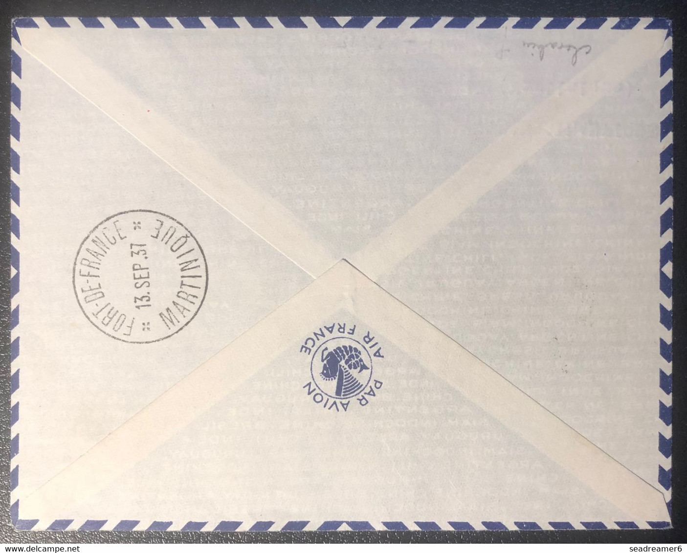 Martinique Lettre Premier 1er SERVICE POSTAL AERIEN FRANCE-ANTILLES Via Natal SEPTEMBRE 1937 Avec N °321 10fr Atlantique - Cartas & Documentos