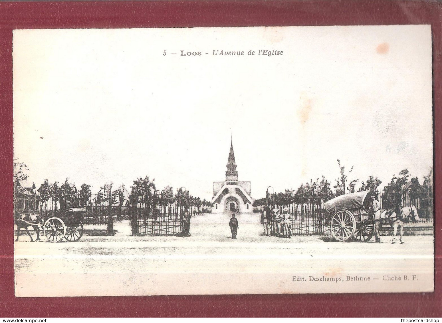 62 Or 59 PAS-DE-CALAIS LOOS L'Avenue De L'Eglise Animée  Charrettes Unused - Loos Les Lille