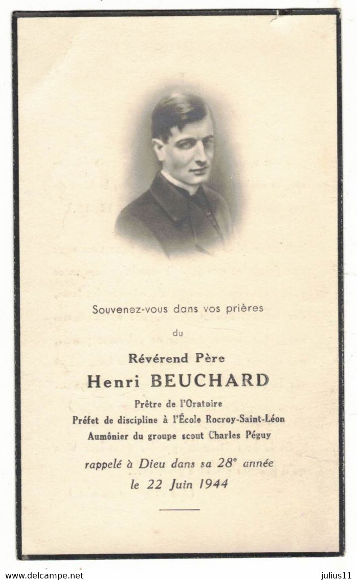 ROCROY SAINT LEON PARIS RP HENRI BEUCHARD SCOUT GENEALOGIE 1944 IMAGE SOUVENIR MORTUAIRE FAIRE PART DECES SCOUTISME - Esquela