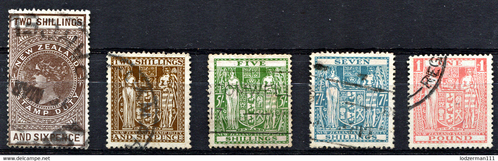 NZ 1931 Wmk NZ Close Star - Five Used Duty Stamps - Postal Fiscal Stamps