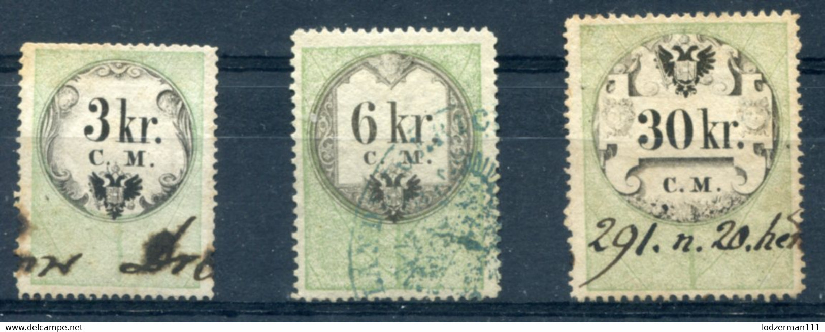 AUSTRIA 1854 - 3 Revenue Stamps - Revenue Stamps