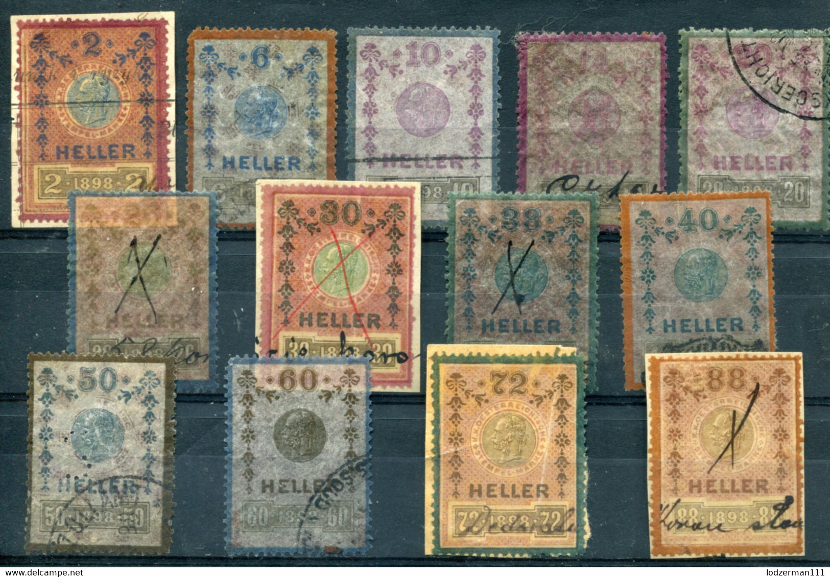 AUSTRIA 1898 - 13 Revenue Stamps 2-88 H - Revenue Stamps