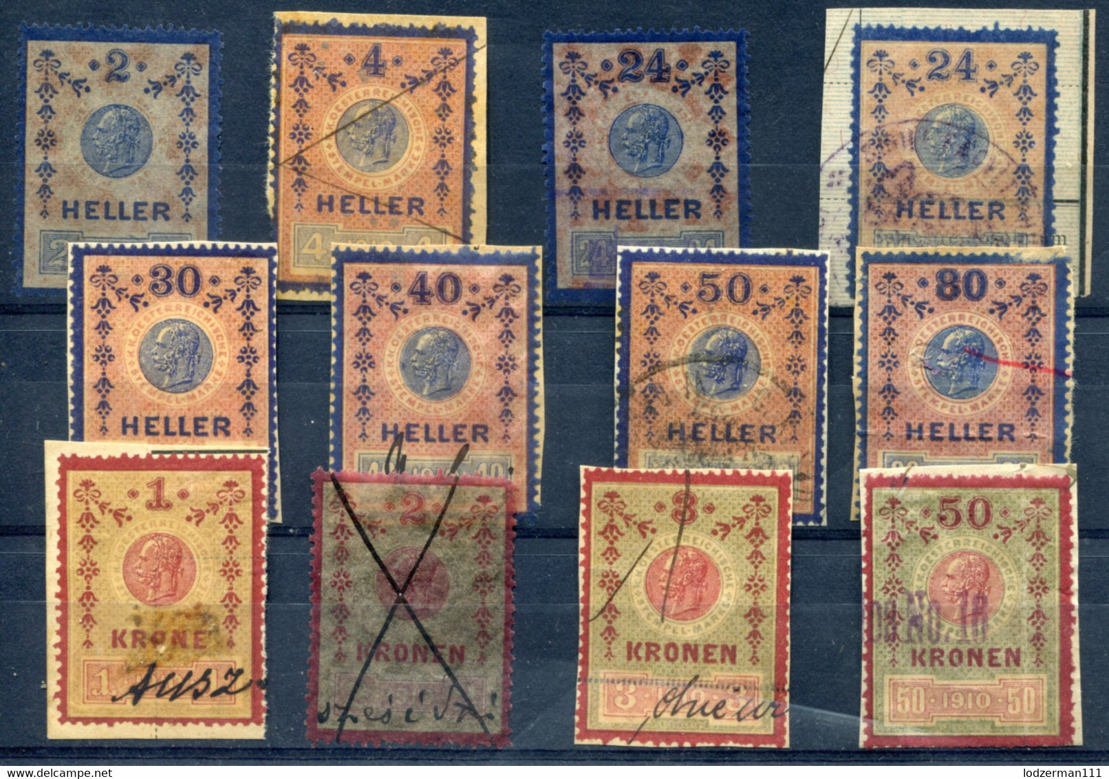 AUSTRIA 1910 - 12 Revenue Stamps 2h-50 Kr - Fiscali