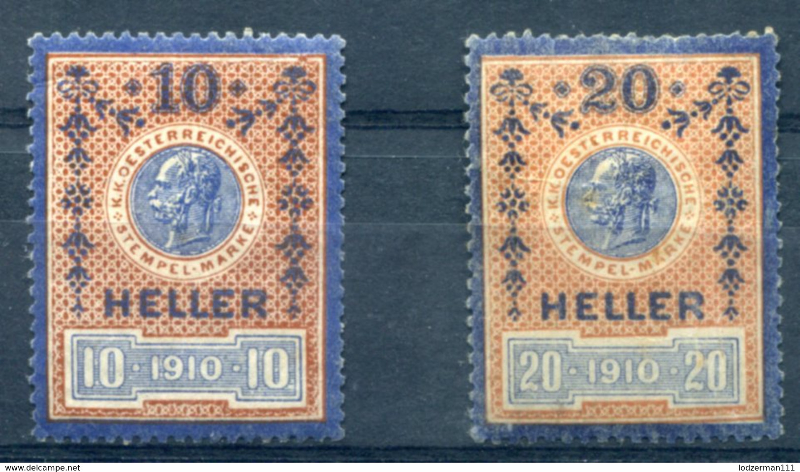 AUSTRIA 1910 - 2 Unused Stamps With Orig. Gum 10h (MNH) + 20h (MH) - Fiscale Zegels