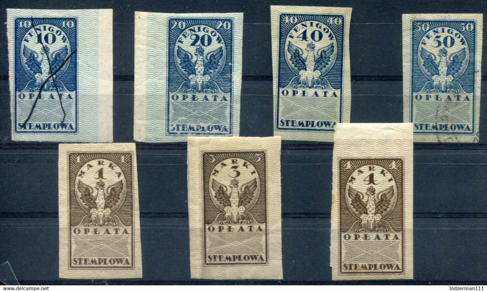 1920 General Edition Imperf. #1-7 Mix (all VF) - Revenue Stamps