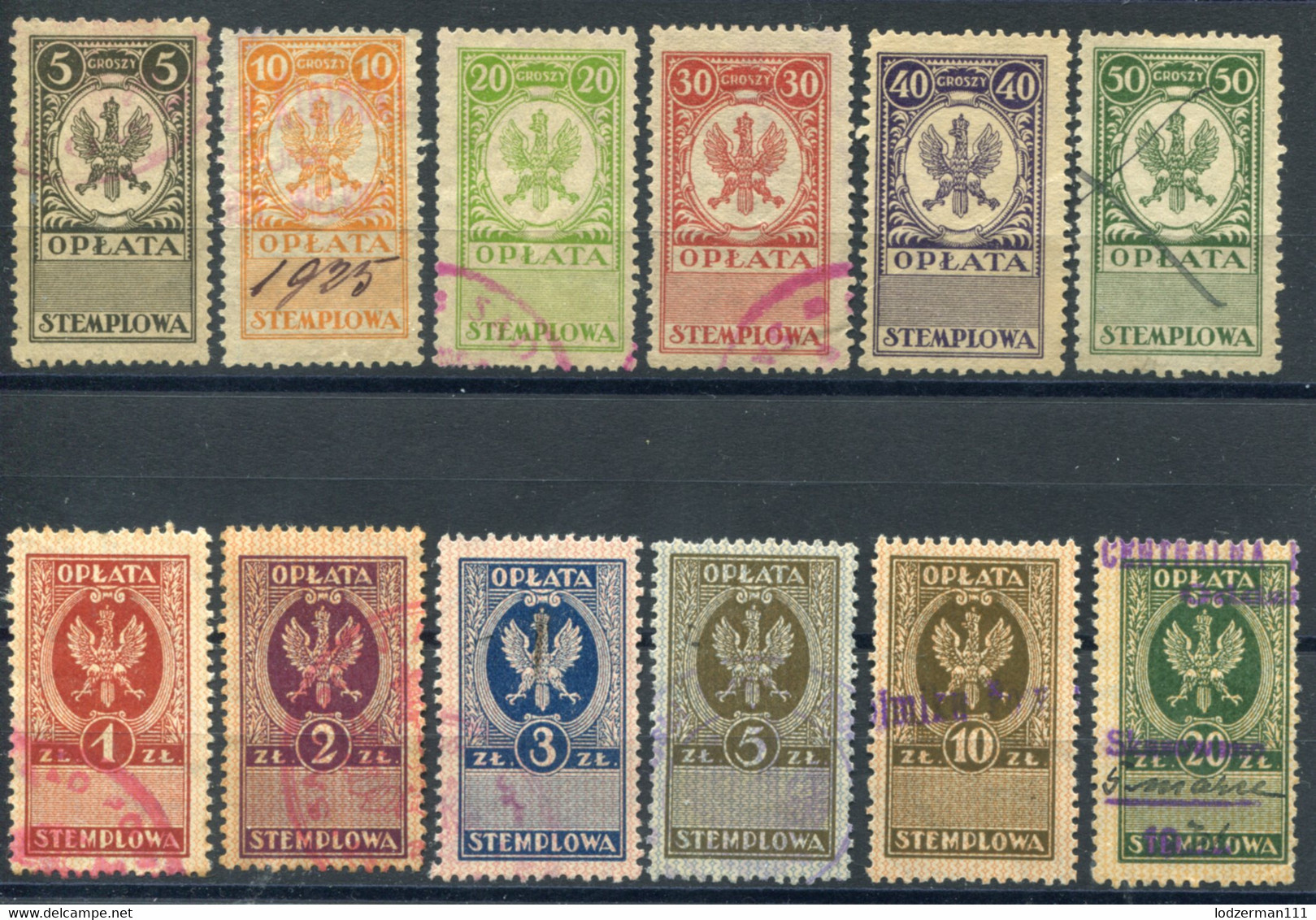 1924 General Zloty Issue #71-82 (all VF) - Revenue Stamps