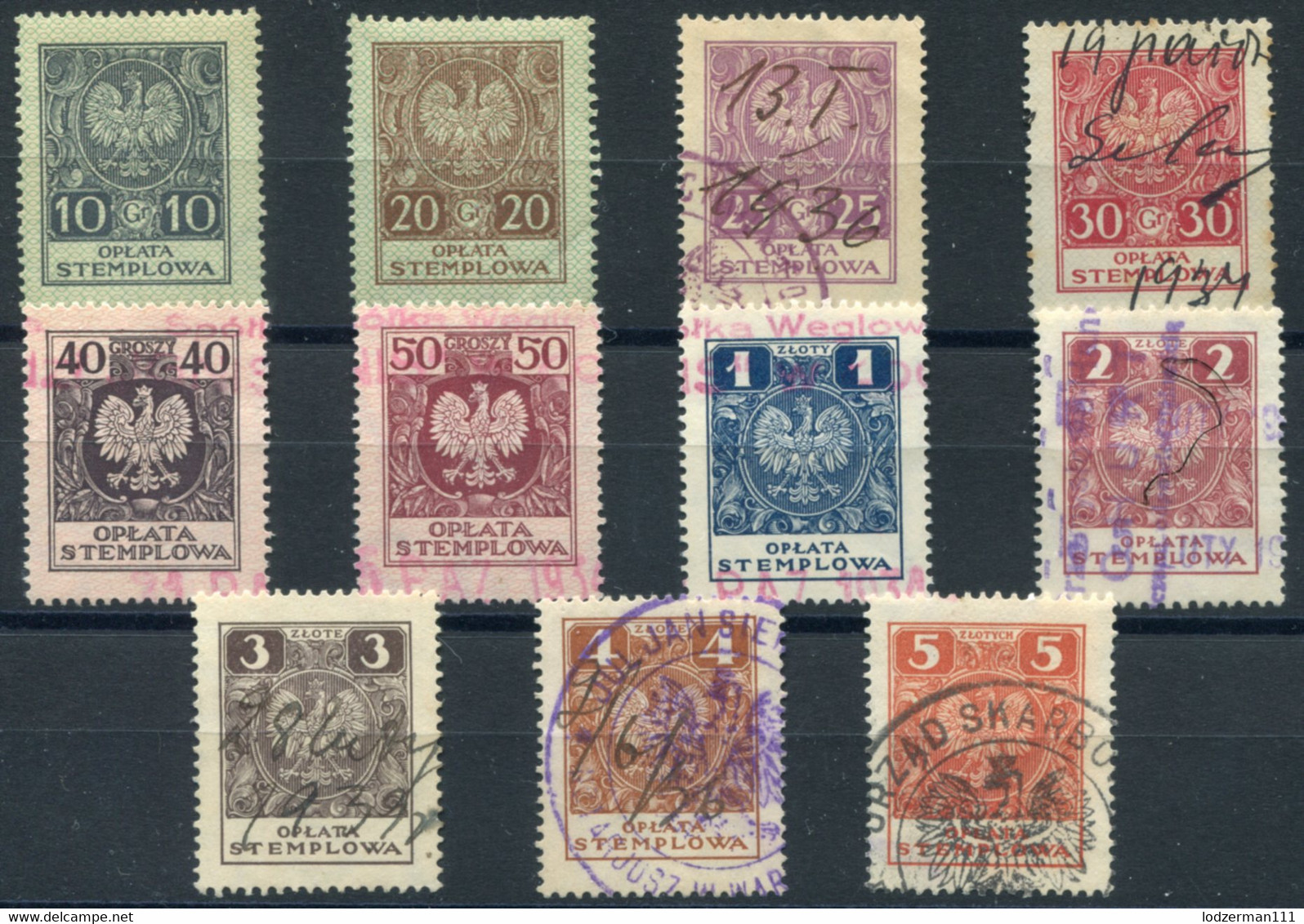 1932 General Zloty Issue #100-110 Compl. Set Used (2 MNH) All VF - Revenue Stamps