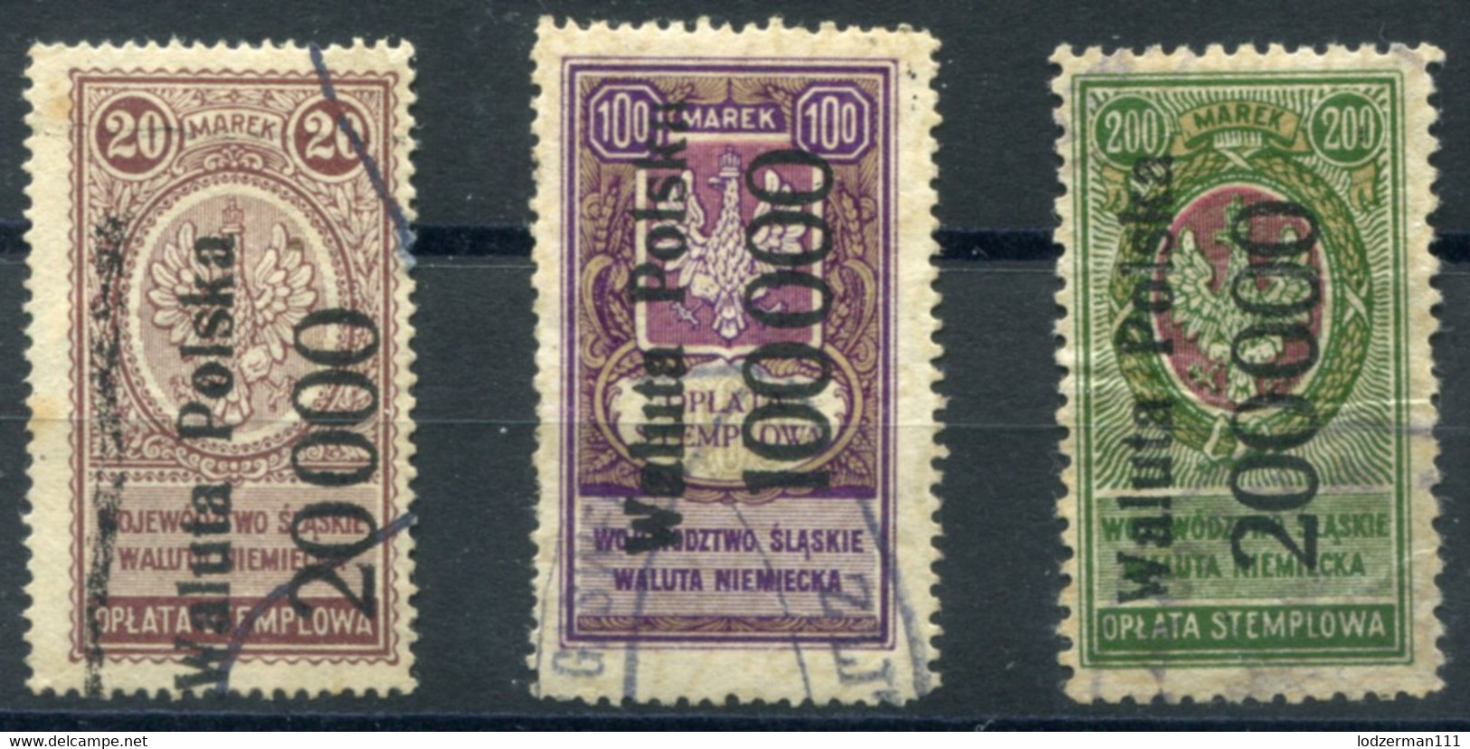 SILESIA 1924 - 3 Used Overptd. Stamps (all VF) - Revenue Stamps