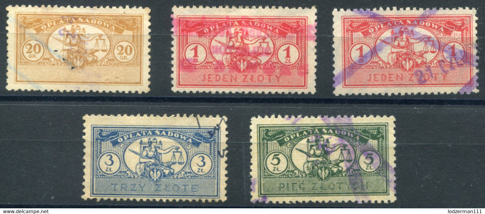 1924 Judicial (Court Fees) - 5 Used Stamps - Revenue Stamps