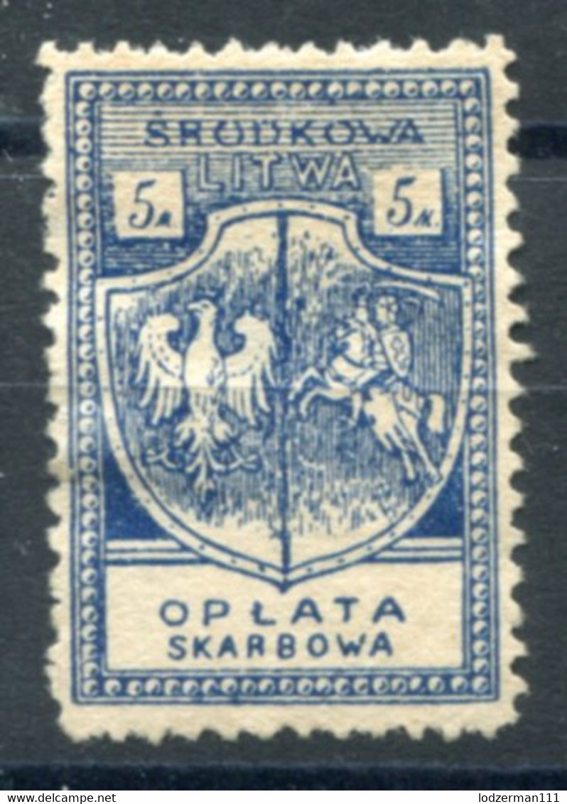 1921 CENTRAL LITHUANIA (LITWA SRODKOWA) Revenue Stamp 5M Lower Cond. - Fiscaux