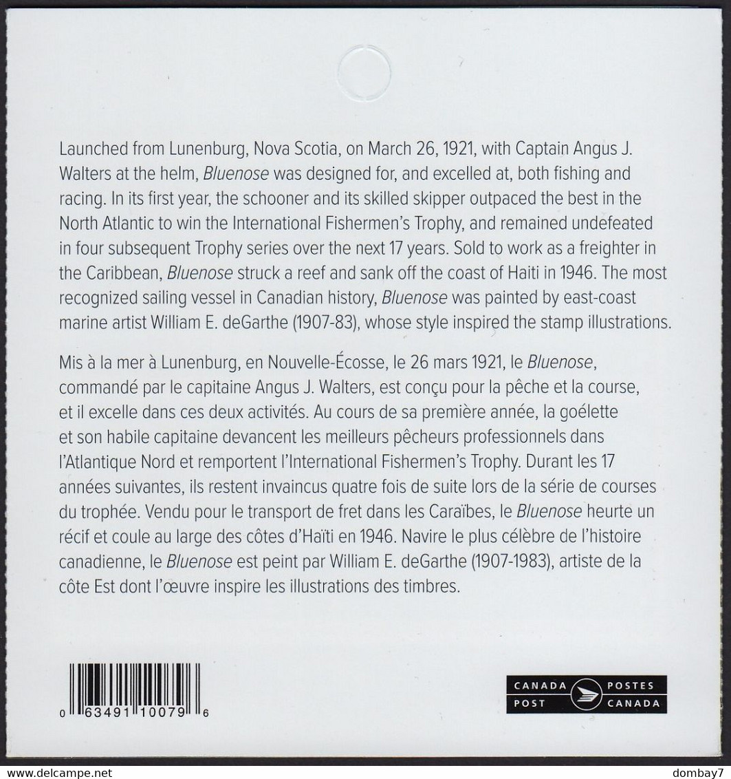 Qc. BLUENOSE SHIP /YACHT / BOAT - 100TH ANNIVERSARY = Booklet Of 10 Stamps Booklet MNH Canada 2021 - Unused Stamps