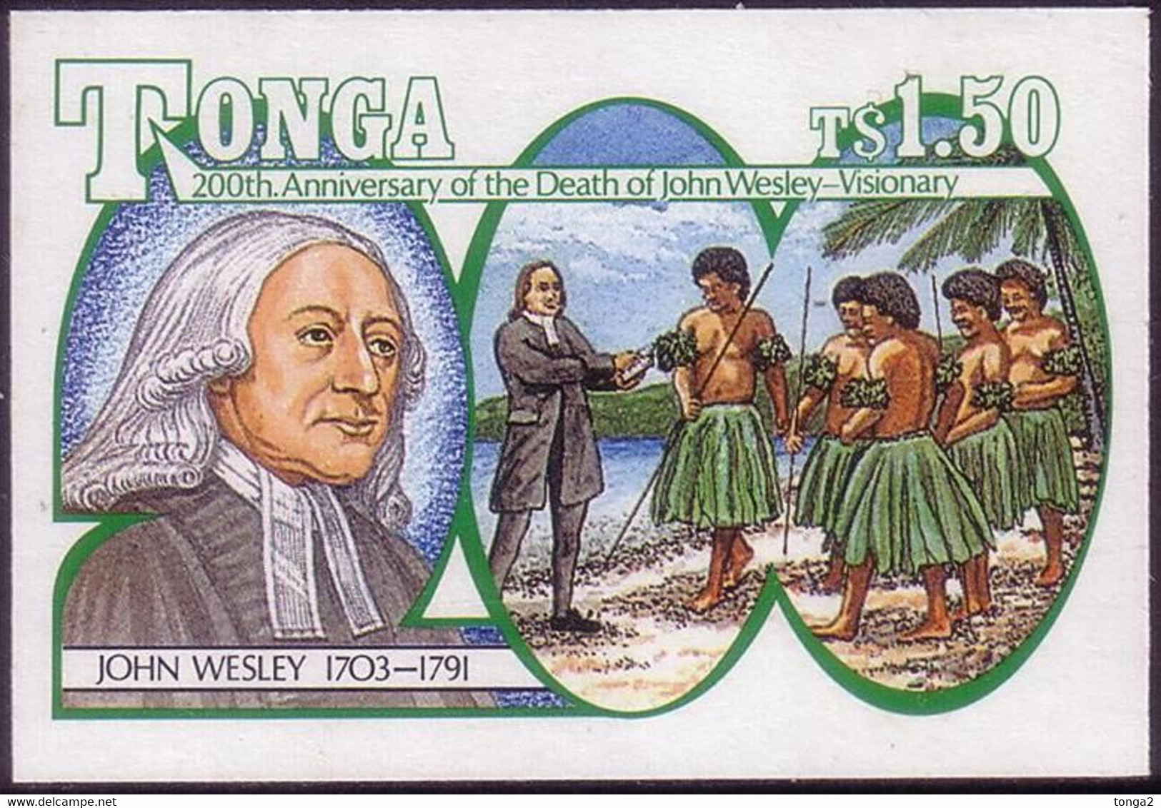 Tonga 1991 John Wesley Missionary - Imperf Plate Proof - Taking Bible Study To Natives - Tonga (1970-...)