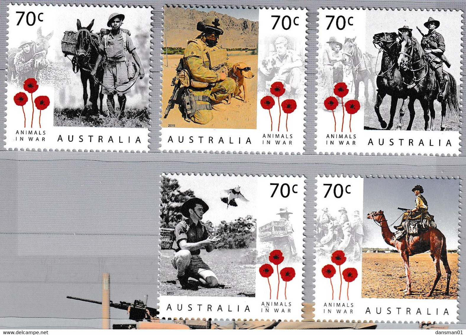 Australia 2015 Animals In War Sc 4374-78 Mint Never Hinged - Ungebraucht