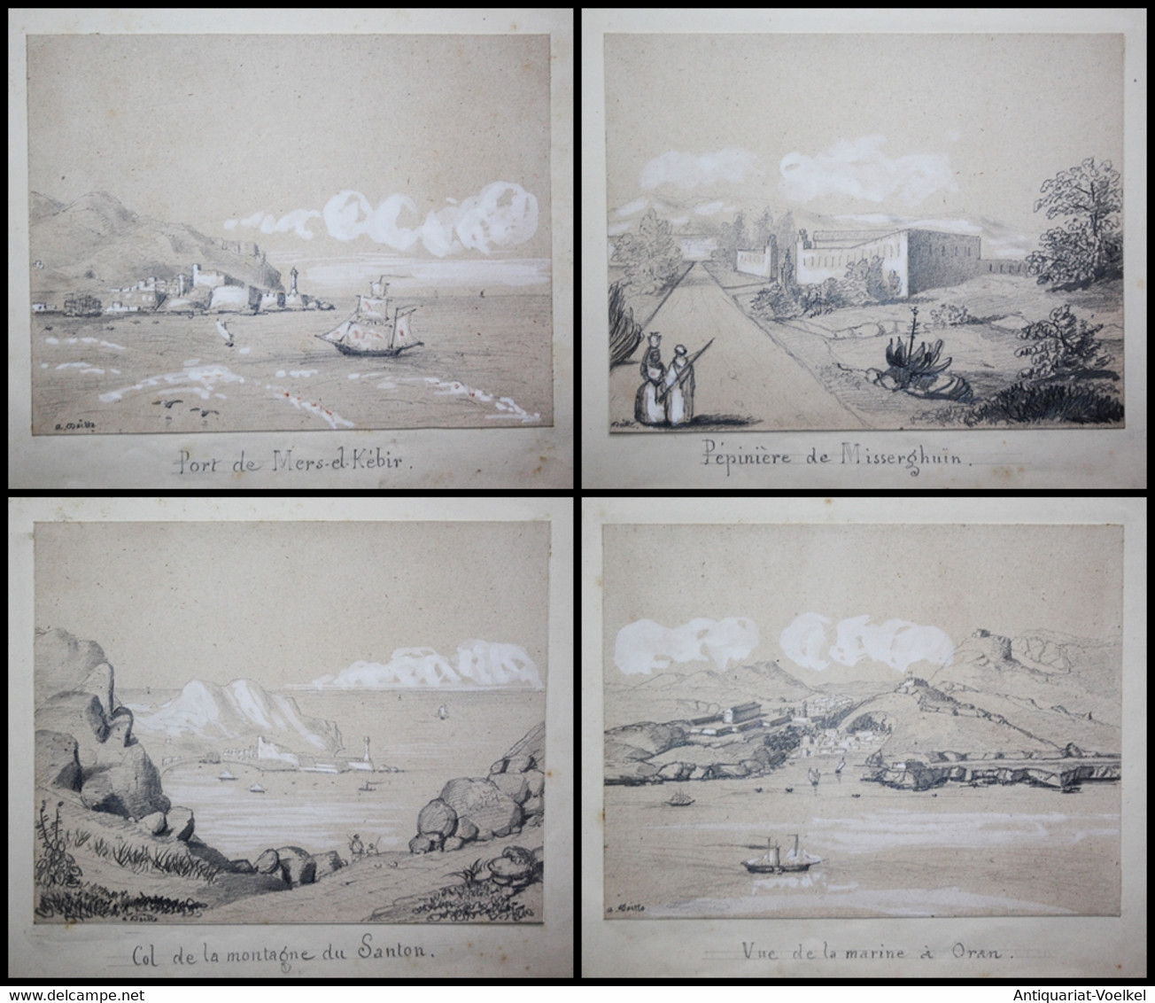 Album With 18 Original Drawings Of Views In Algeria. Made During The French Colonisation In The 1840's. - Zeldzaamheden