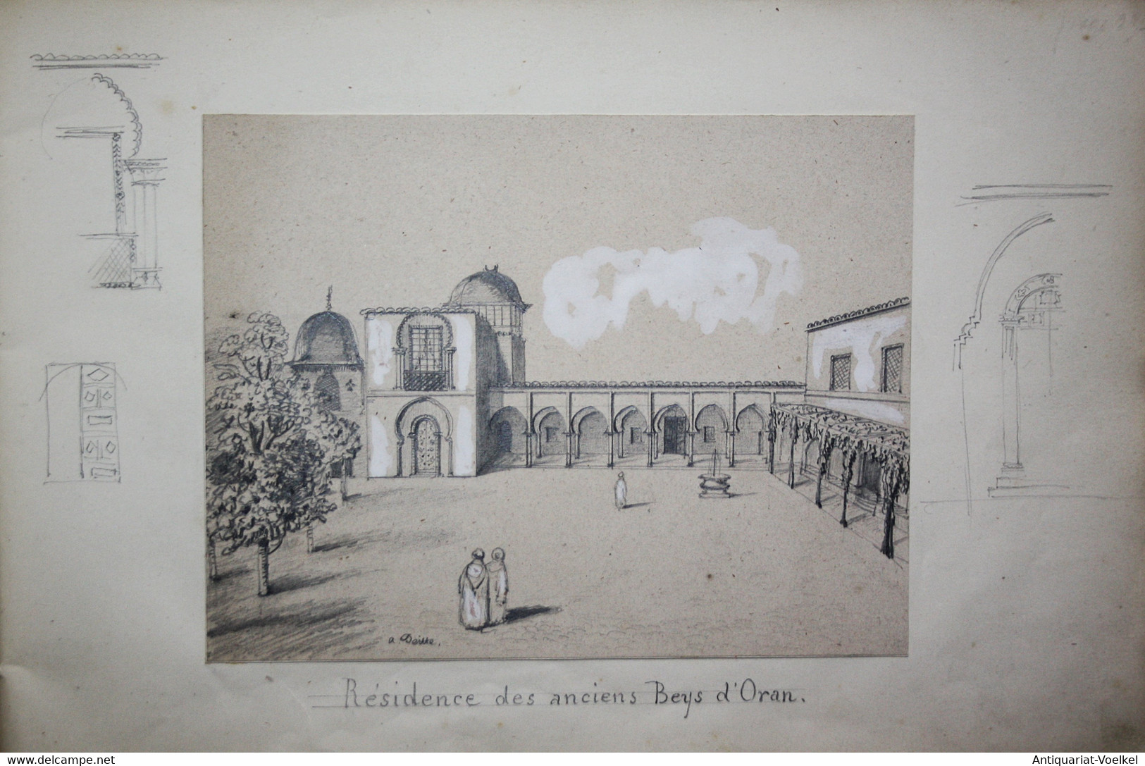 Album with 18 original drawings of views in Algeria. Made during the French colonisation in the 1840's.