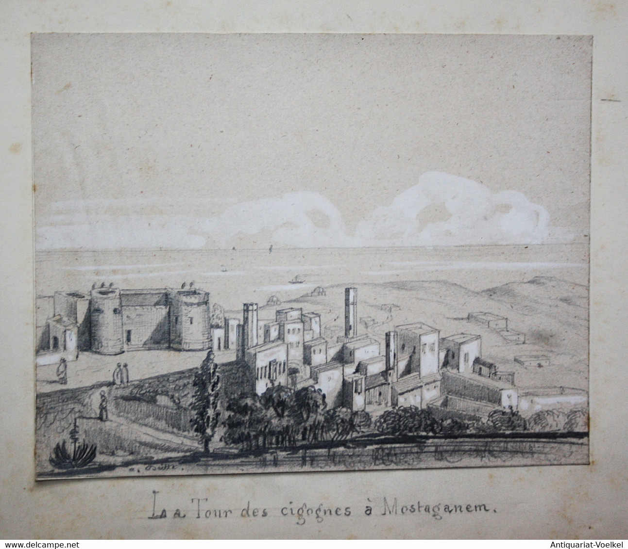 Album with 18 original drawings of views in Algeria. Made during the French colonisation in the 1840's.