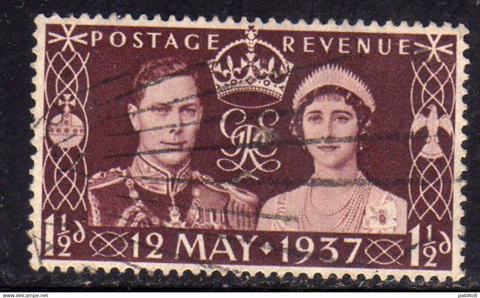 GREAT BRITAIN GRAN BRETAGNA 1937 CORONATION OF KING GEORGE VI AND ELIZABETH 1 1/2p USATO USED OBLITERE' - Gebraucht