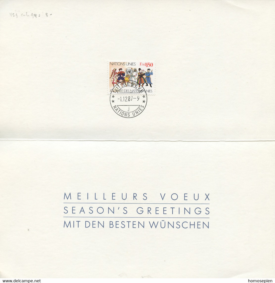 NU Genève - Vereinte Nationen Livret 1987 Y&T N°159 - Michel N°159 - 50c Personnages En Cotumes - Carte De Voeux - Covers & Documents