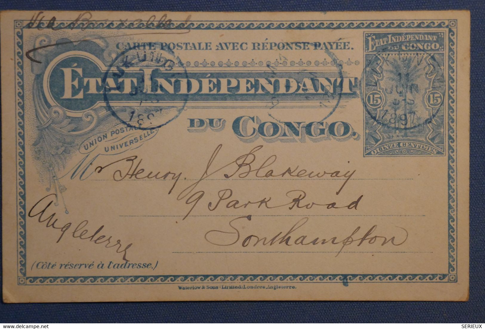 AL8  CONGO    BELLE CARTE  RARE 1897  POUR  SOUTHAMPTON  U.K ++AFFRANCH. PLAISANT - Lettres & Documents